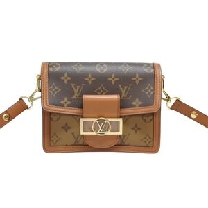 Louis Vuitton Brown Leather Brown Canvas Dauphine Reverse Monogram Bag Leather